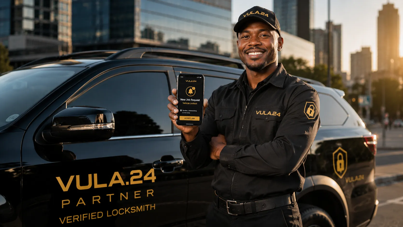 Vula24 Partner locksmith receiving job on phone